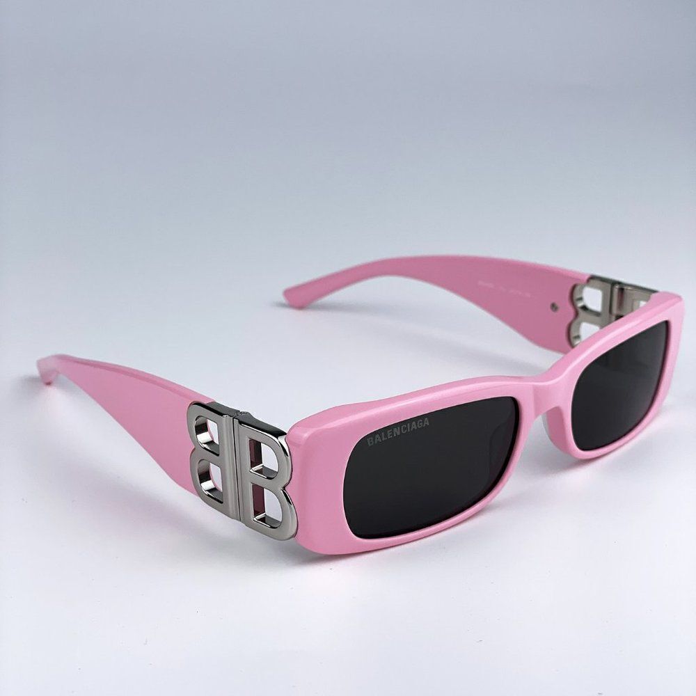 NEW Balenciaga BB0096S 012 Pink Silver Logo Grey Rectangle Unisex Sunglasses - Picture 8 of 13